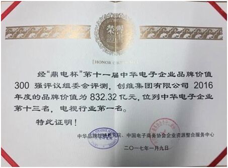 中國(guó)百家品牌票選，創(chuàng)維問鼎電視品牌第一