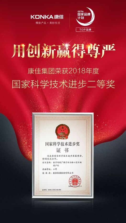 堅(jiān)持科技創(chuàng)新定位，康佳集團(tuán)榮獲2018年度國(guó)家科學(xué)技術(shù)進(jìn)步獎(jiǎng)